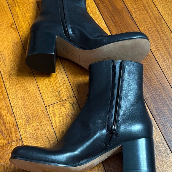 NWOT Loewe Terra Black Leather Ankle Boots | Designer Heels - Picture 5 of 7